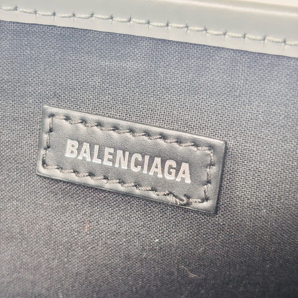 Balenciaga Cotton Canvas Silk Calfskin S Navy Cabas Grey with Pouch ✨ - Picture 9 of 15